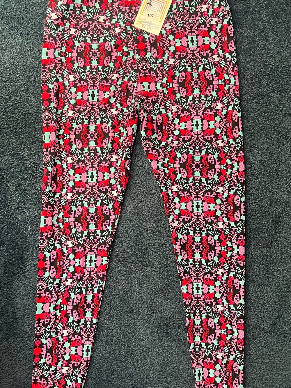 LuLaRoe Women's Leggings in Pink, Red & Mint Geometric Print